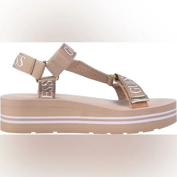 Guess Women's AVIN Wedge Sandals Rose Gold New 8 Shoes - Picture 1 of 6